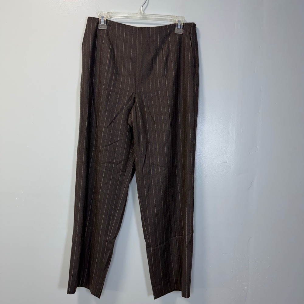 Talbots Petites Brown Pinstripe Wool Blend Straight Leg Trousers Pants Size 10P